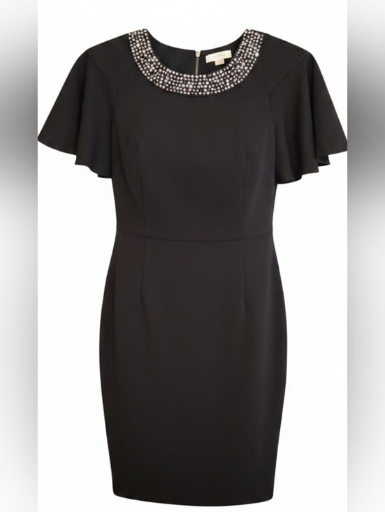Calvin Klein Dresses & Skirts - Calvin Klein Black Midi Dress Ruffled Sleeve And Embellished Neckline Size 8